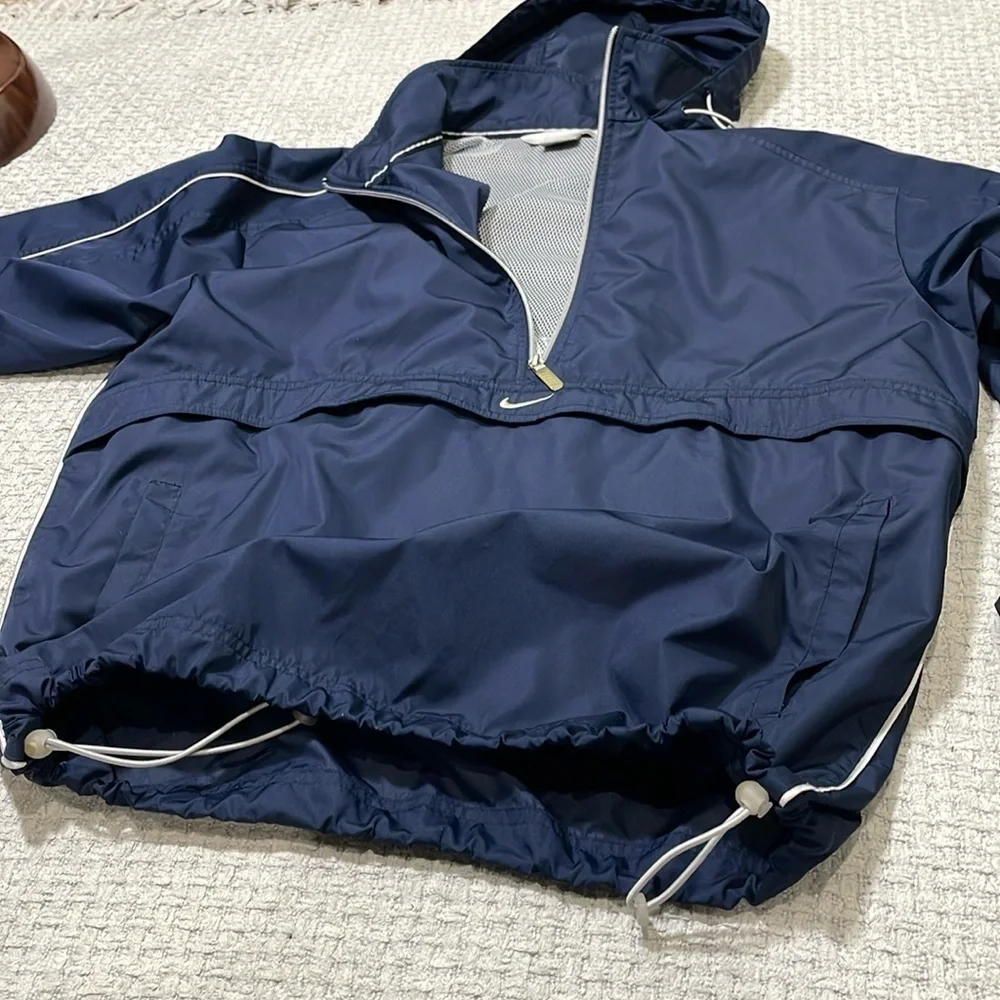 Nike Swoosh Hidden Hood Pullover Anorak Windbreaker Jacket Mens Medium Blue